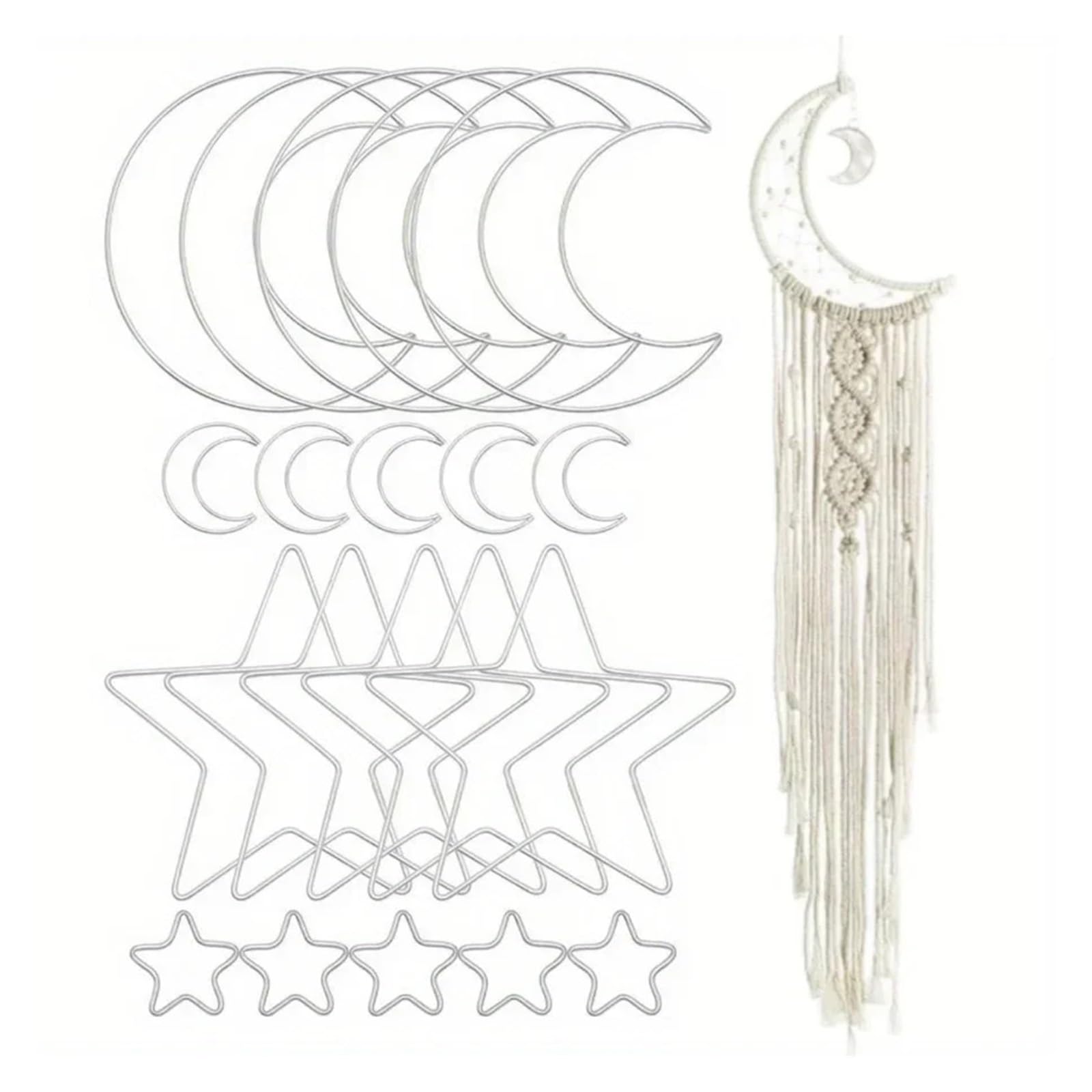 Anelli Dream Catcher Anelli a cerchio in metallo acchiappasogni | 20 pezzi 5,9 in macramè argento luna stella cerchio