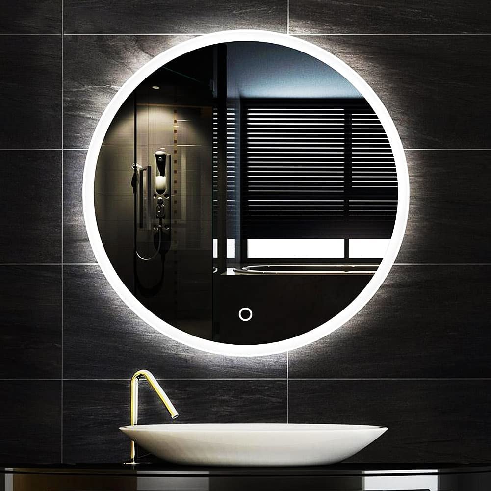 Beleuchteter LED-Badezimmerspiegel, hintergrundbeleuchteter Kosmetikspiegel mit Touch-Schalter für Make-up, Kosmetik, Rasur, Wandmontage (Farbe: weißes Licht, Größe: Spiegel mit Hintergrundb