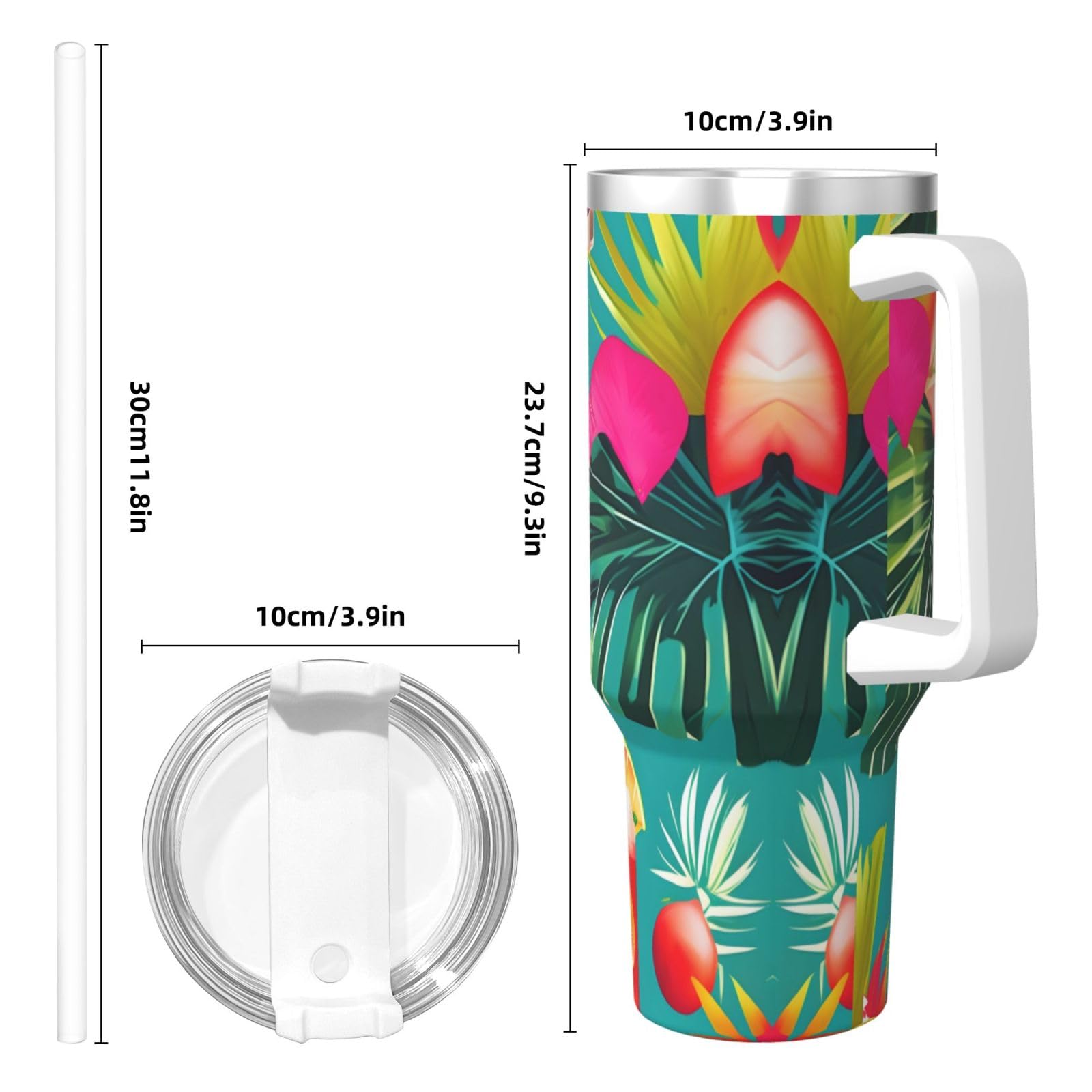 Tropical Cocktails Ice Bully - Botella de agua de acero inoxidable con aislamiento de doble pared con asa y tapa con popote