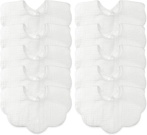 Miniatura 19 de Baberos de muselina para bebé niña niño para babeo y dentición, paquete de 10 Lemon Yellow,Beige,Azul,Rojo oscuro,Beige claro,Varios