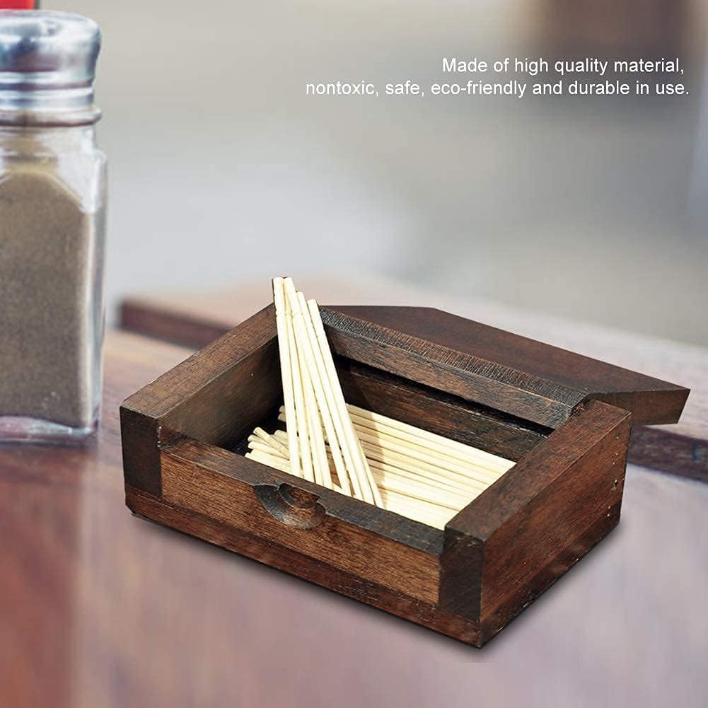 AUNMAS Wooden Toothpick Holder, Vintage Portable Toothpick Dispenser with Compact Design for Home Kitchen Travel, Antique Decorative Storage Box(3.5x2.2 Inches)