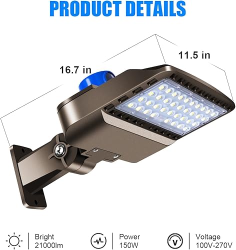 Miniatura 4 de Juyace Luz LED de estacionamiento de 150 W, iluminación de área de calle al aire libre con soporte de brazo de fotocélula del atardecer al amanecer,