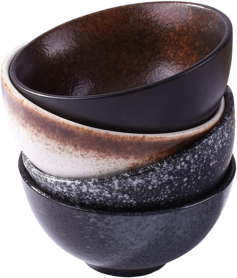 FirstCeramic Japanese Style 4.5 Inch Rice Bowls Set of 4, Creative Ceramic Home Rice Salad Bowl Noodle Bowl, Soup Bowl
