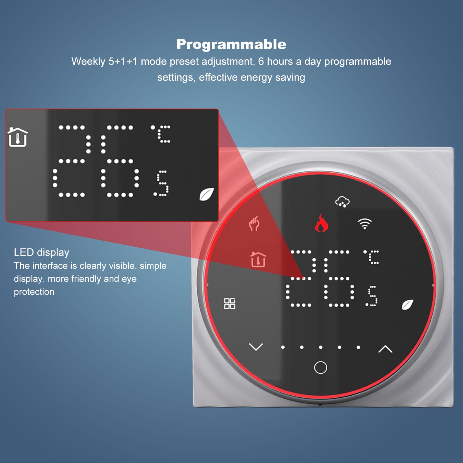 Termostato WiFi Inteligente Control de Voz de Alta Precisión para Calefacción del Hogar CA 95V-240V Programable de bajo Consumo 1 Unidad (Negra)