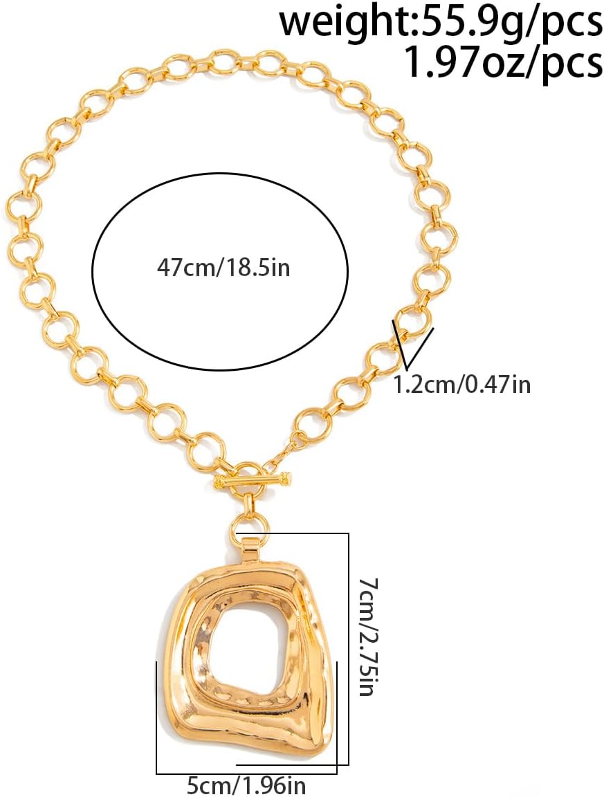 Chunky Gold Necklace for Women Geometric Irregular Square Swirl Pendant Necklace Bold Statement Collarbone Necklace Party Fashion Jewelry Accessories - Image 9