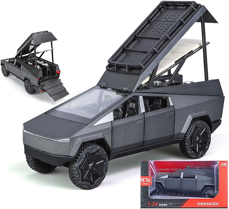 EROCK 1:24 Camping RV car Model Toys, Pickup Trailer Toy ， Pickup Truck Model with Sound and Light Function, Suitable Gifts, Decorations, Collectibles (Camping RV Gray)