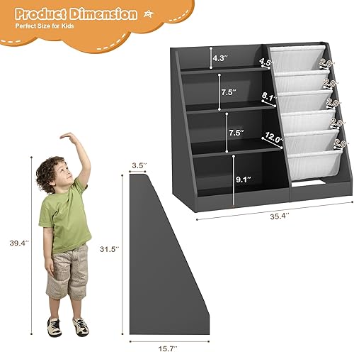 Miniatura 113 de Estantería de madera rosa de 4 niveles para niños, estantería de 5 capas, estante para libros de almacenamiento para bebés, organizador de juguetes