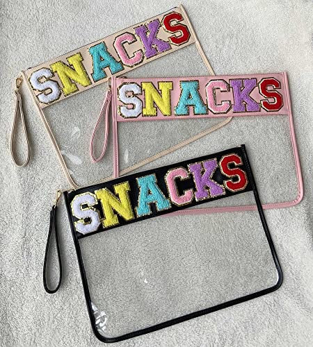 Image of HAIBOLAN Monogram Clear Stadium Purse Bag Chenille Letter Travel Patch Pouch Snack Makeup Wristlet