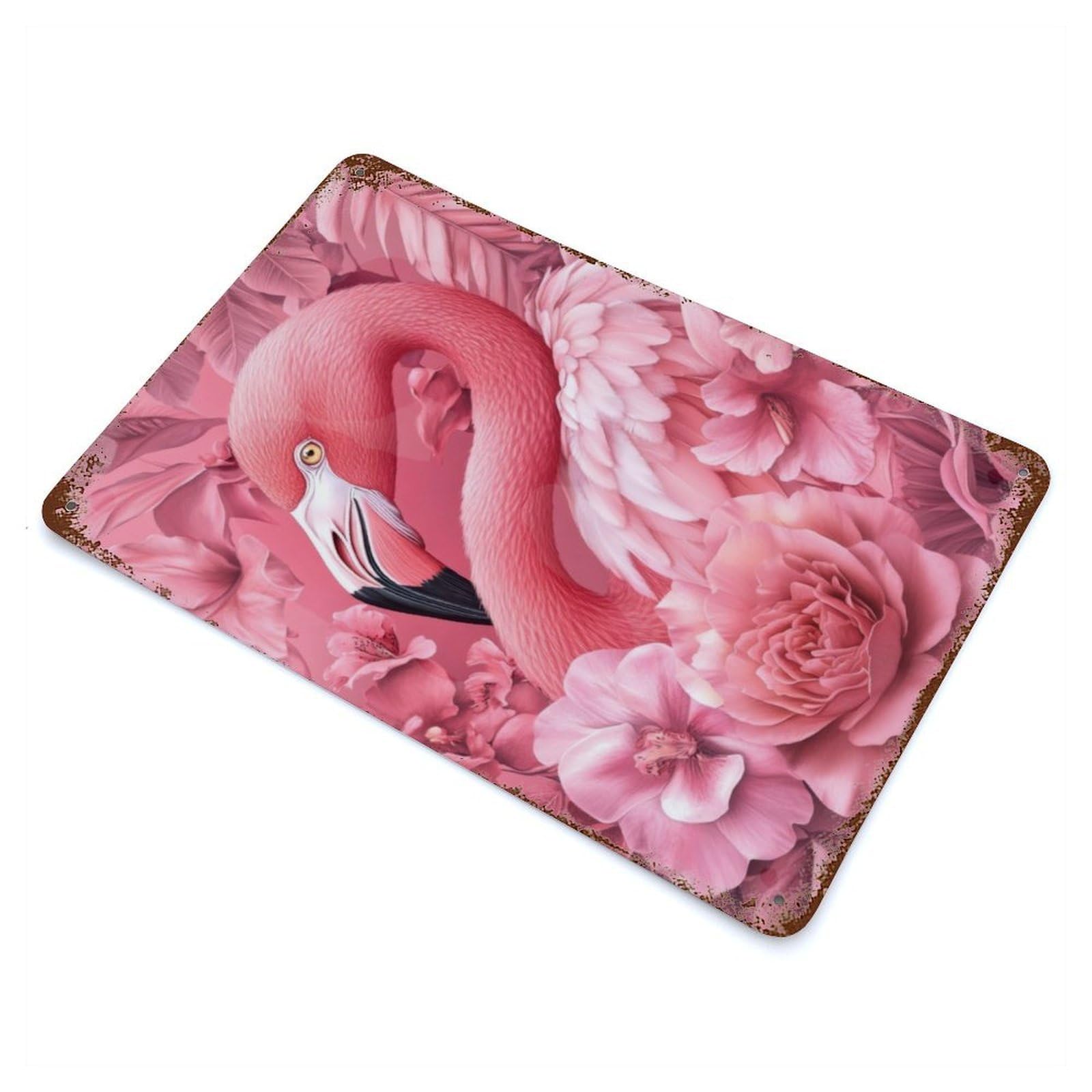 Pink Flamingo in Bloom Decorative Tin Sign 11.8"x7.9", for Bistro, Counter And Cafe Decor, Retro Wall Decor