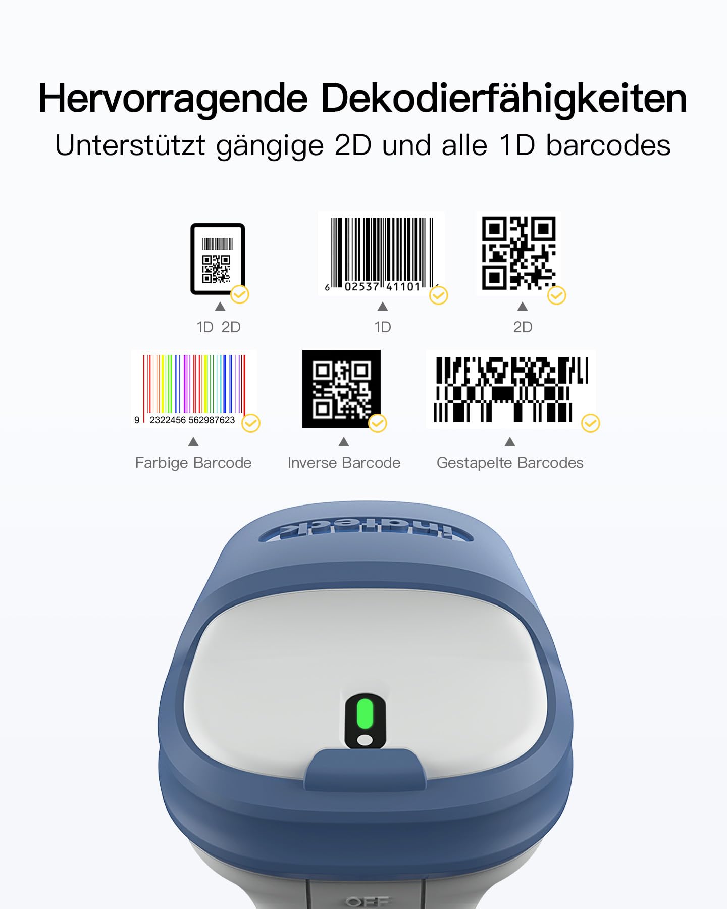 Inateck Wireless Barcode Scanner 2D Bluetooth 5.0 2.4Ghz BCST-73