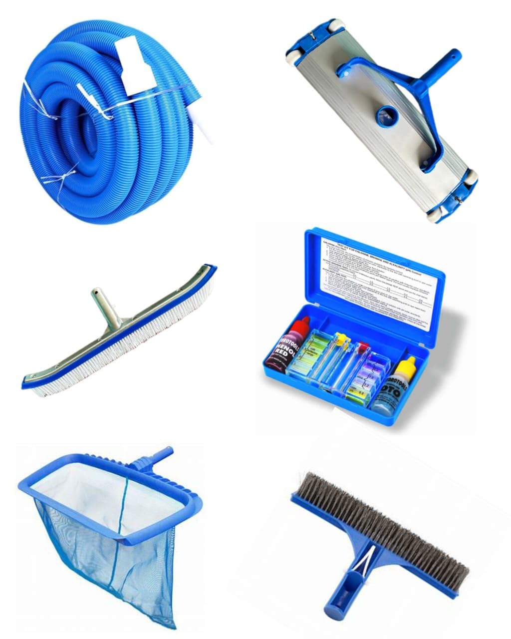 watertech systems Swimming Pool Combo Section Sweeping Kit Flexible Hose Pipe 10mtr, Vacuum Head 18 inch,Wall Brush 18inch, Leafe Net, Test kit, Algae Brush-picture-25