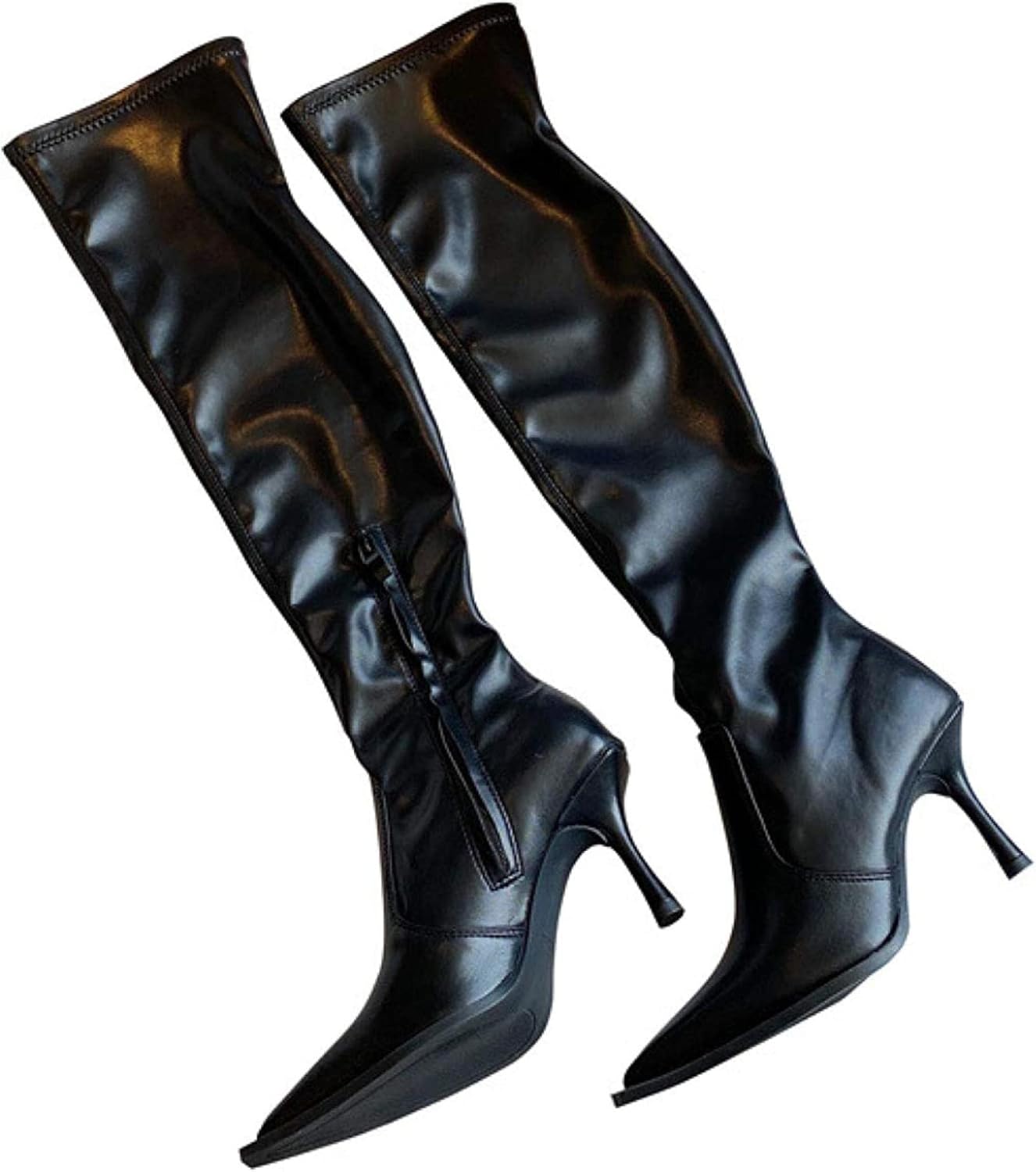 Yiozoi Women's High Boots over the Knee Pointed High Heel Leather over the Knee Boots