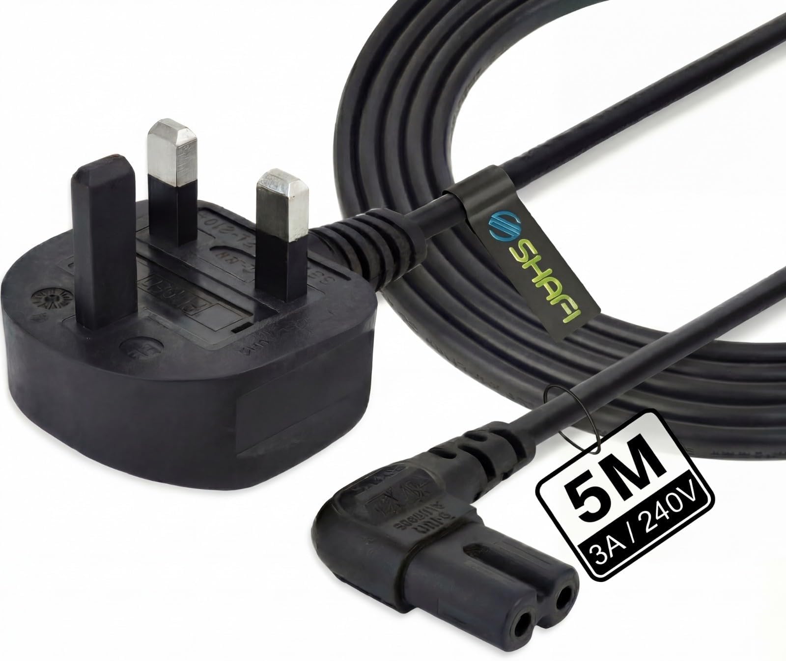 Figure 8 Power Lead 5M - 2-Pin 90 Degree Angle IEC C7 Universal UK Plug Power Cable - Compatible with PS5, Xbox Series X, Smart LED TV, Samsung, LG, Sony TVs
