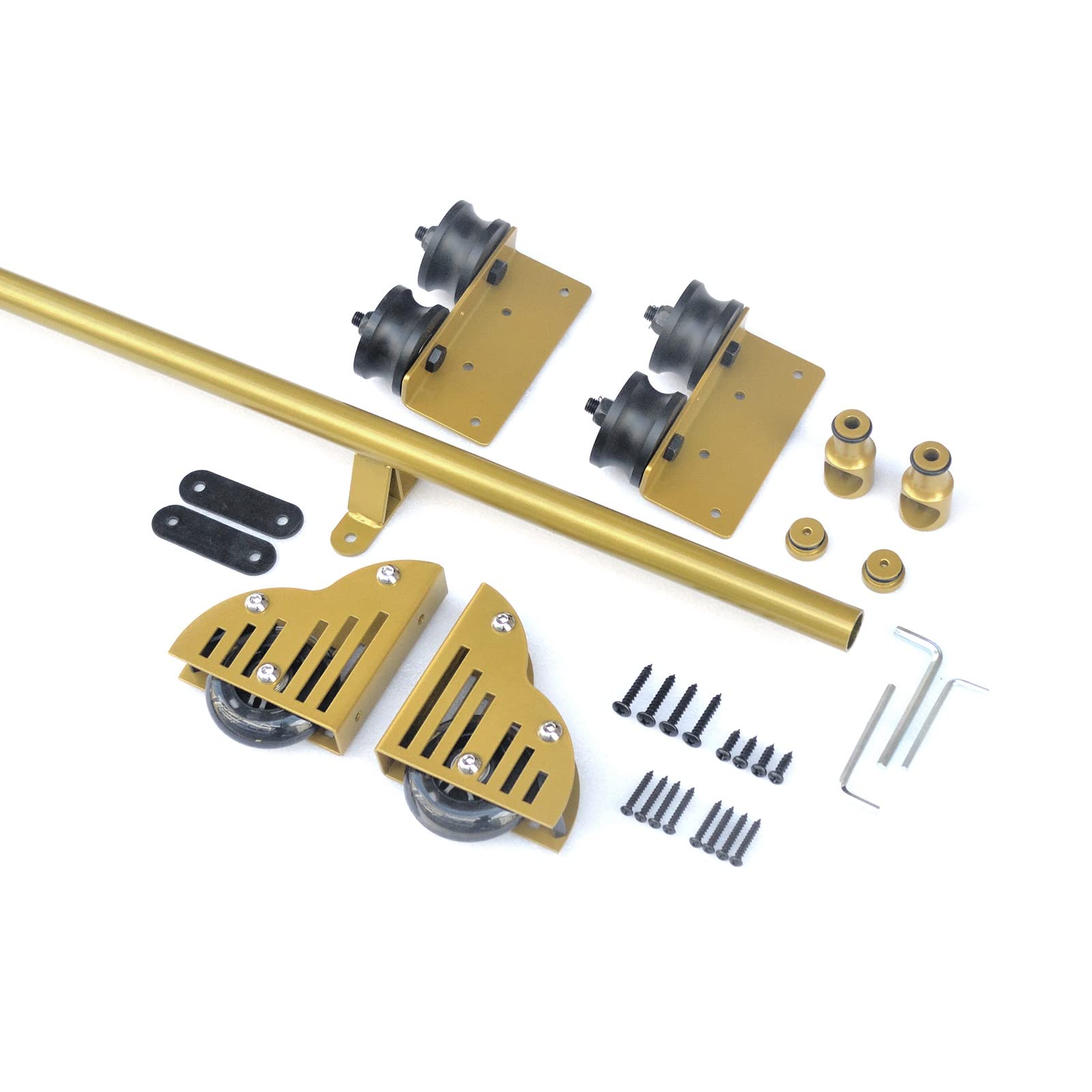 Rolling Library Ladder Track Bracket, Pulley Type Horizontal Wall Mount Sliding Library Ladder Hardware Kit System(No Ladder)，with Floor Roller Wheels (Color : Gold, Size : 13ft/400cm Track