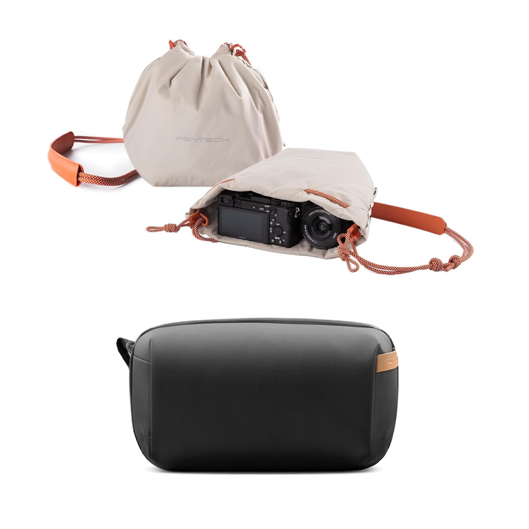 PGYTECH OneGo Drawstring Small Camera Bag+Tavel Tech Organizer, Waterproof Tech Pouch, Electronics Accessories Organizer Travel Carrying Case, Cable Organizer Bag for Cables, Cord, Phone Batteries