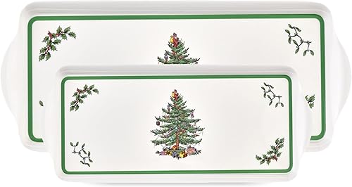 Pimpernel Bandejas para árbol de Navidad, juego de vajilla coleccionable de melamina, ideal para galletas, sándwiches, configuración de bufé, 15 x