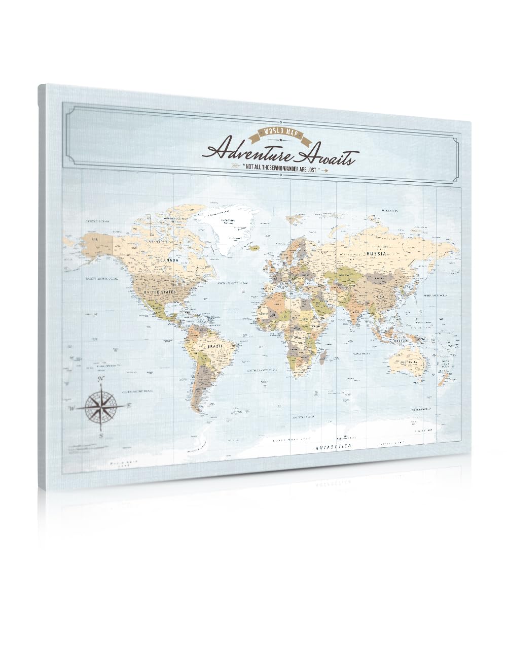 IPIC Blue Ocean World Maps for Wall, World Map Canvas, Total Size 30x24 in