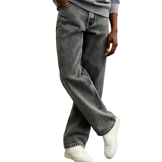 Calça Jeans Masculina Baggy, Estilo Vintage, Lavagem Estonada, Corte Amplo, Streetwear