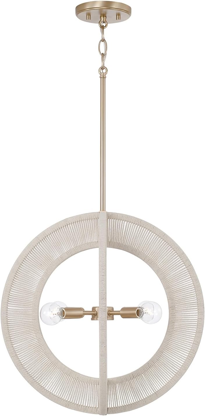 Capital Lighting 349843MA Delaney Modern Hand-Wrapped Rope Orb Pendant Ceiling Light, 4-Light 240 Total Watts, 18" H x 18" W, Matte Brass