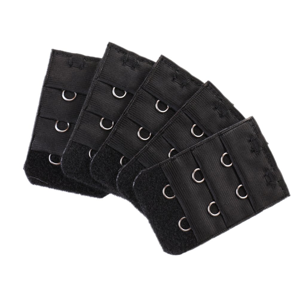 5pcs Elastic Bra Strap Extension Bra Extenders 2x 3 Hook Black-image-28