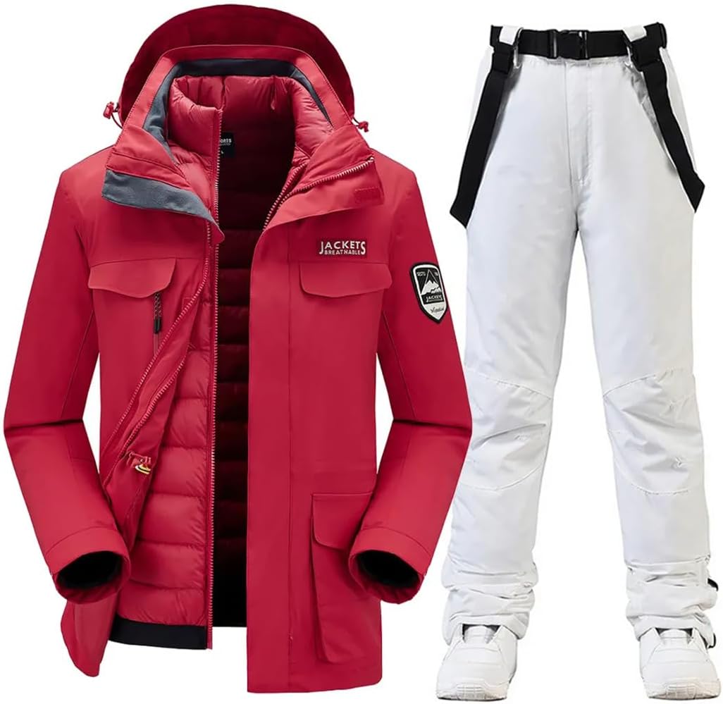 Men Winter Windproof Waterproof Warm Thicken Snow Pants And Down Jacket Ski Clothes Ski Suit