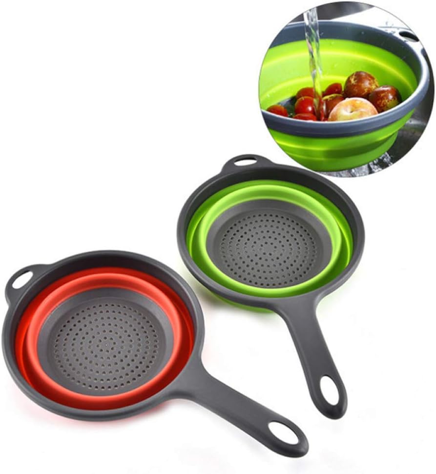 Foldable colander fruit and vegetable washing basket water-resistant basket filter foldable drain kitchen tool gadget colander and filter zhihao (Color : Green)