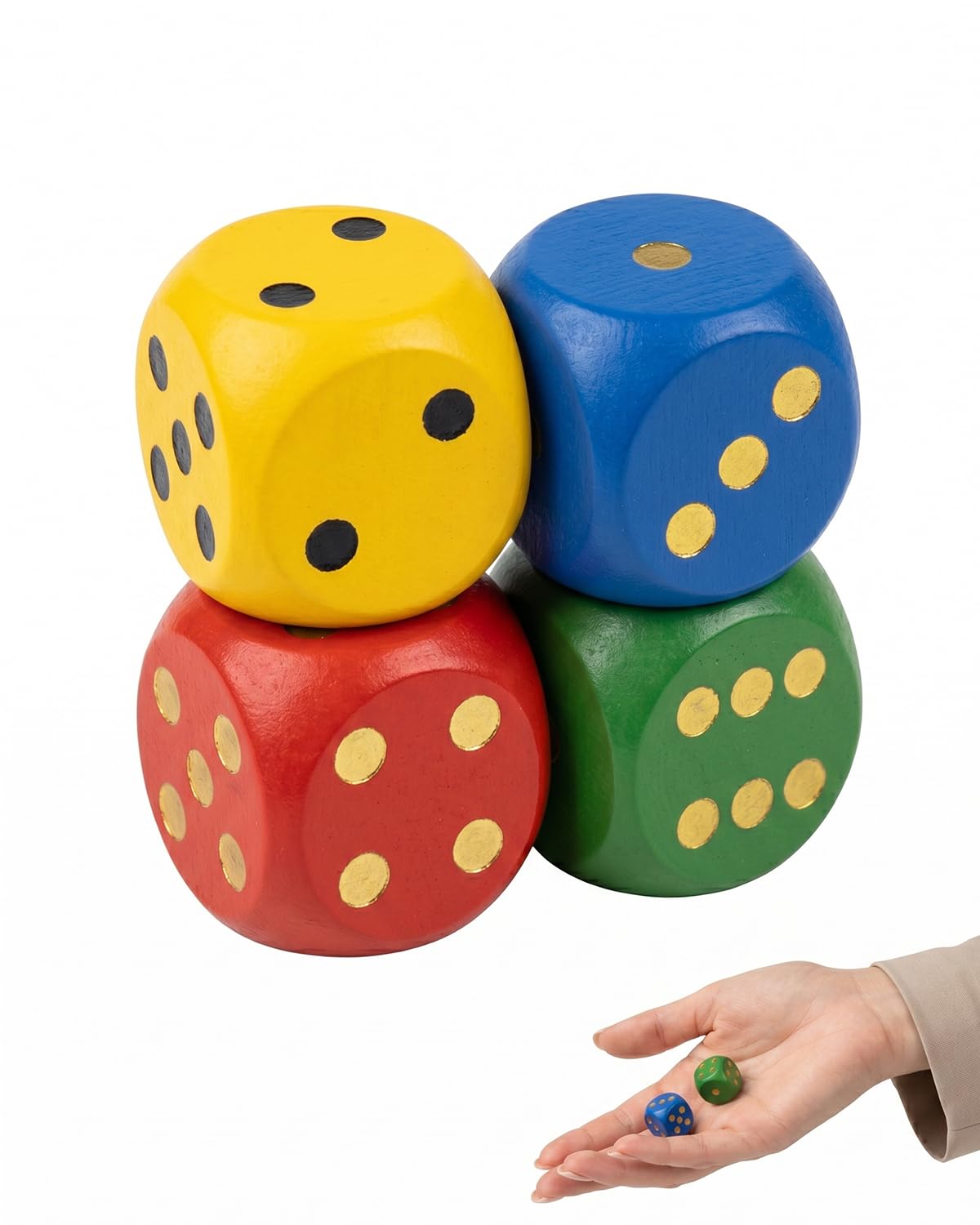 4 Pezzi Grandi Dadi da Gioco 30mm Colorati Naturali per Bambini, Anziani, Giochi da Tavolo, Casa, Feste, Giochi di Dadi, Matematica