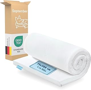 September – Topper 70x200 cm Komfortschaum mit 6 cm Höhe – Matratzenauflage mittelfester Härtegrad H3 – für Matratzen, Boxspringbetten etc. – Oeko-TEX® Standard 100 zert. – Bezug bei 60°C waschbar