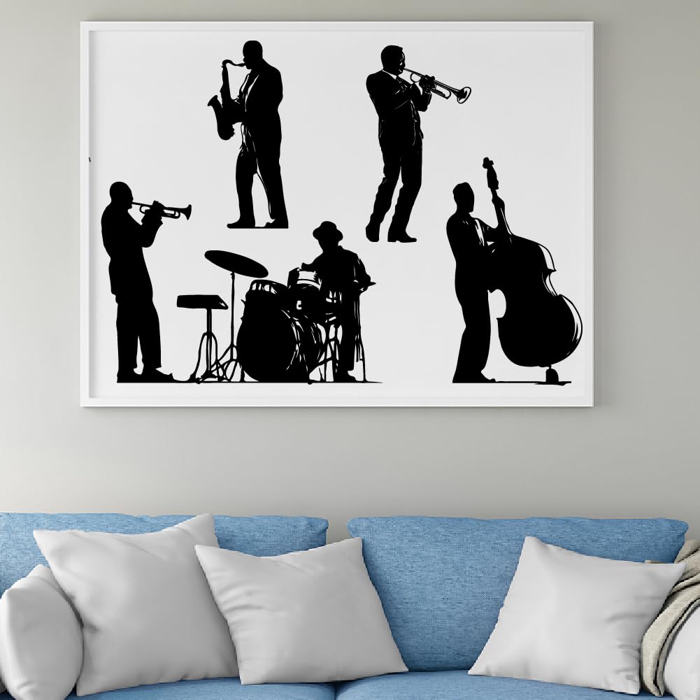 SUPERDANT Jazz Band Wall Sticker Music Silhouette Wall Decals Jazz Drum Saxophone Peel and Stick Large Size Black Vinyl Art Decals Home Decor for Livingroom Bedroom Music Room Decoration