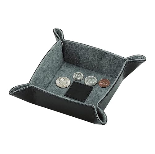 Creative Gifts International Gray Leatherette Snap Corner Square Travel Valet Tray, Keys and Coins Holder, 5  x 5 , Gift for Men
