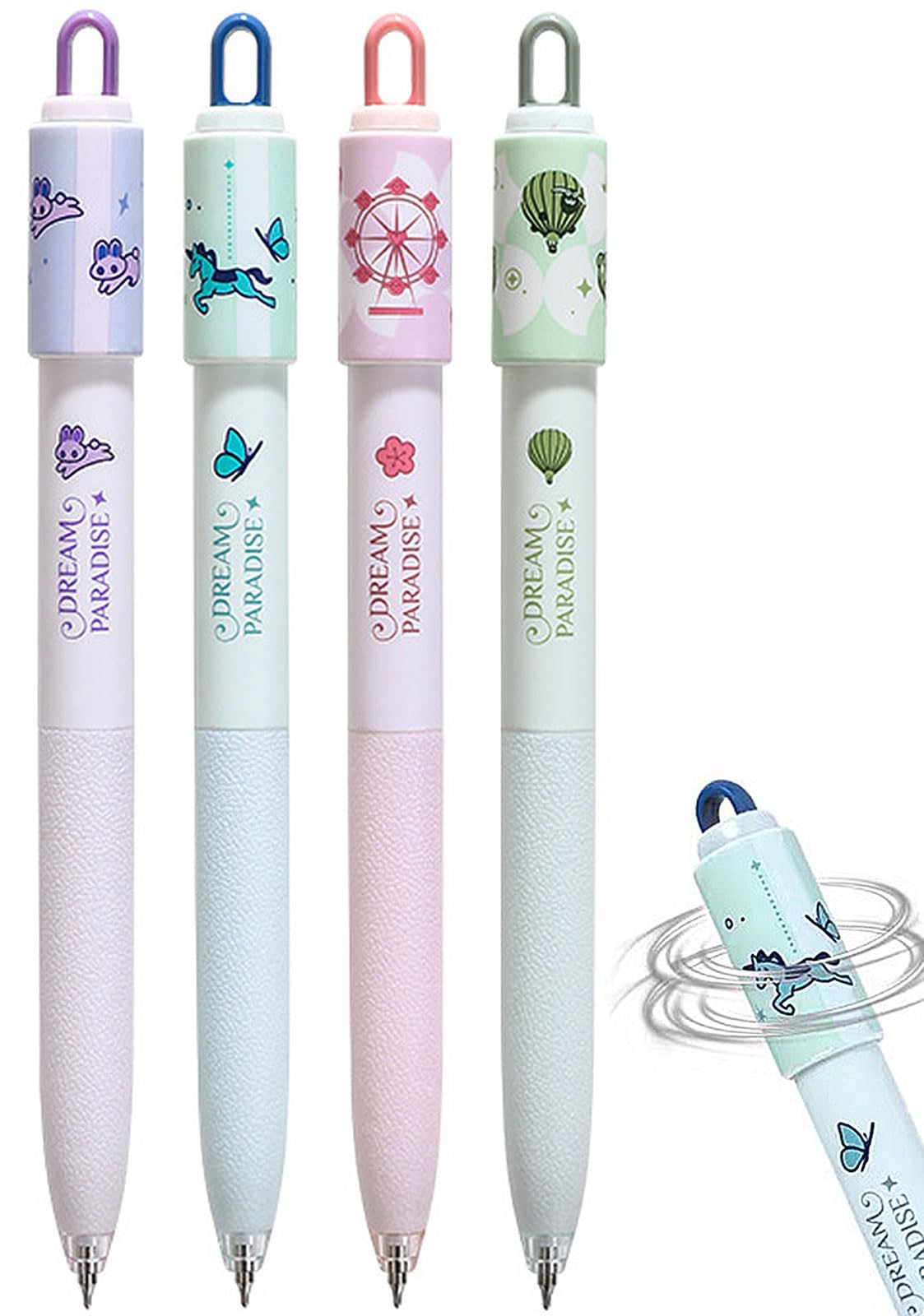 Retractable Rollerball Pens Black Ink 0.5mm Fidget Pen for Writing Stress Relief Ballpoint Pen with Spinner Pack of 4