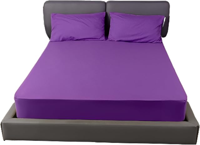 Fitted Sheet 40CM Deep Bed Sheet Double Size 137X190CM Purple Hotel Quality Poly Cotton (Purple, Double)