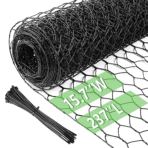 Image of Chicken Wire 15.7 in x 237 in Poultry Wire Netting Hexagonal Galvanized Mesh Garden Fence Barrier for Pet Rabbit Chicken Fencing with 100 Pcs Cable Zip Ties(PVC-Coated)
