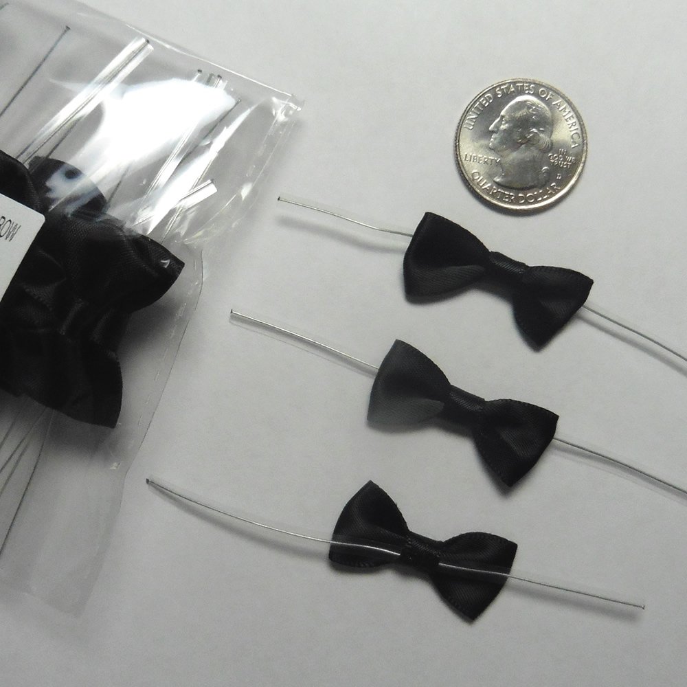 Weststone25pcs 1 1/4" Solid Black Satin Fabric Pre-Tied Ribbon Bows for Cello Bags