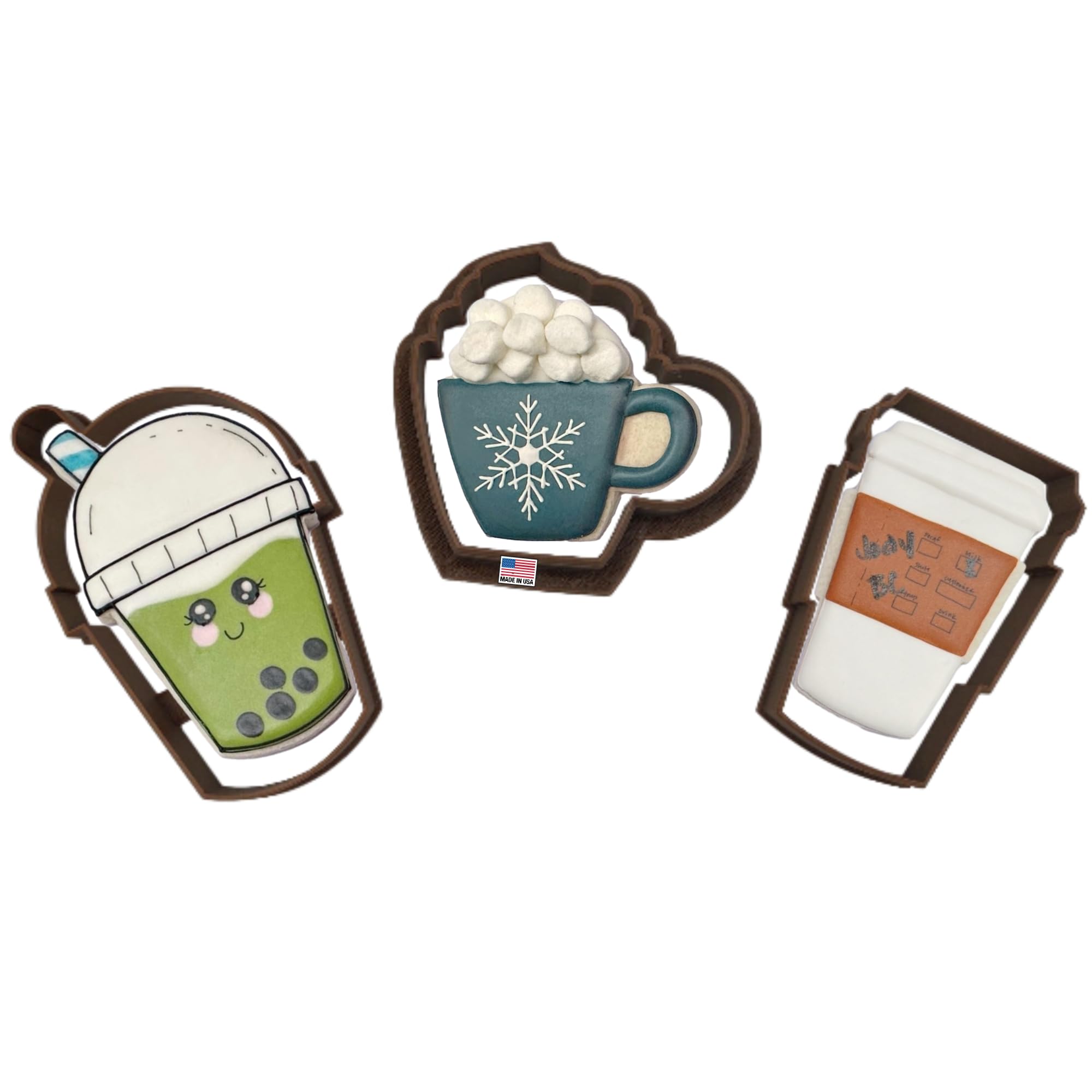 Heart's Treasure Coffee to Go Latte, Iced Coffee And Hot Cocoa/Chocolate With Whipped Cream Cookie Cutters (3 Pack)