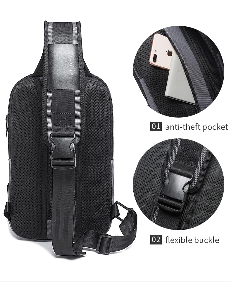 Men's Chest Backpack Unisex USB Crossbody Bag Men's Fashion Casual Shoulder Bag Single Shoulder Bag (Black3