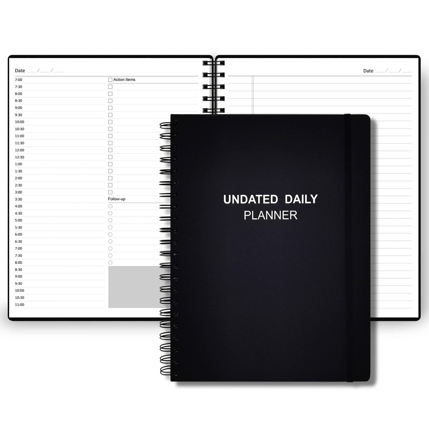 A4 Undated Daily Planner - With Hourly Schedules, Action Items And Follow-up, A4 Organizer Notebook To Increase Productivity, Appointment Book For Time Management, PU Leather, 8.5 × 11 Inch - View #5
