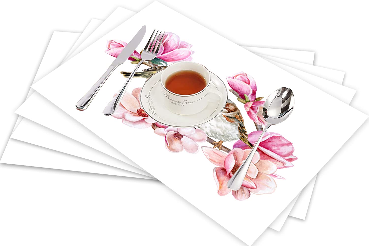 Seliem Tischsets Mit Frühlings-Anemonen-Motiv – 4 Stück, 30,5x45,7 Cm, Baumwollleinen, Wasserabweisend