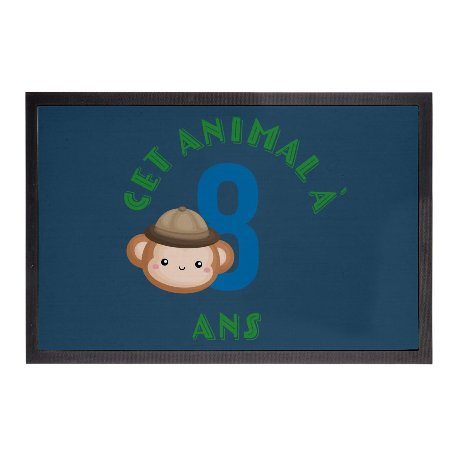 Paillasson bleu safari tapis enfant 75x50cm cadeau anniversaire 8 ans thématique animaux