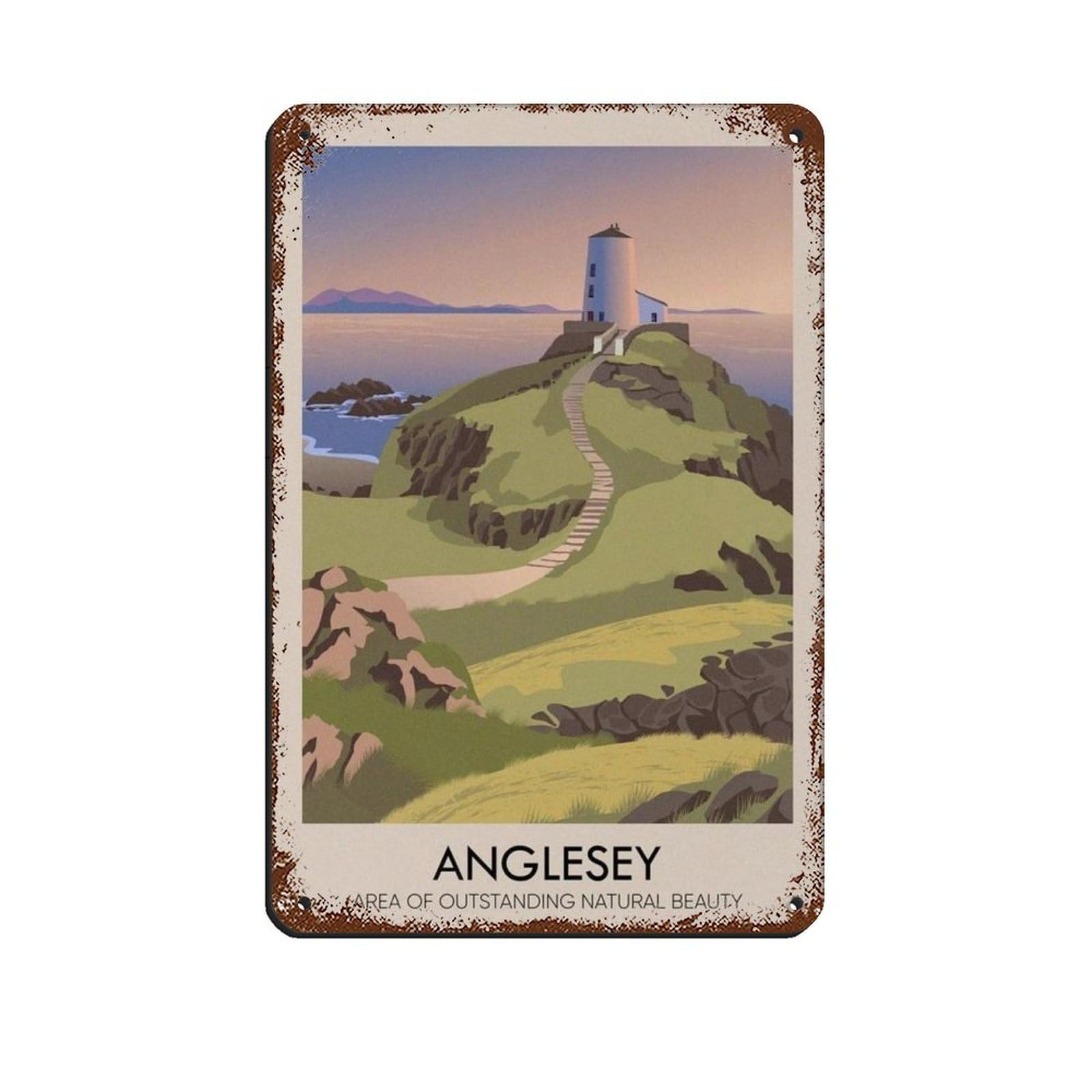 Lxwnze 20L X 30W Cm Anglesey Aonb Travel Poster Tin Sign Vintage Metal Pub Club Cafe Bar Home Wall Art Decoration Poster Retro 8X12inch(20X30cm)