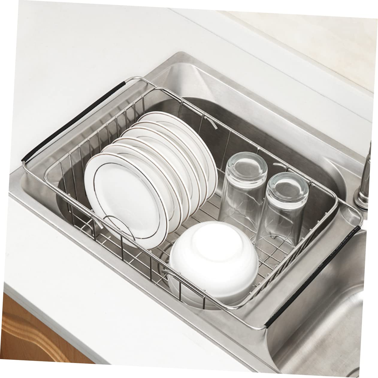 LIFKOME Escurreplatos grande expandible sobre el fregadero, escurridor de platos de cocina para ahorrar espacio para platos y cuencos, estante de secado de fregadero
