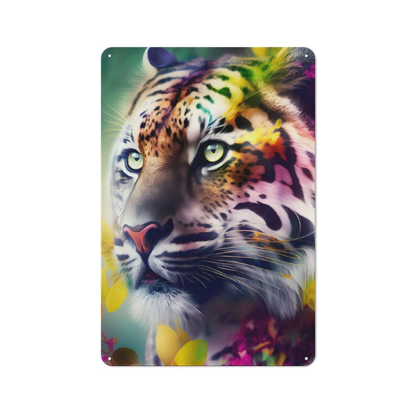 Junmoney Rainbow Tiger Wildlife Tin Wall Plaque 30X20cm With For Bar Or Restaurant, Housewarming Wall Decor For People Furnishing Bar And Restaurant