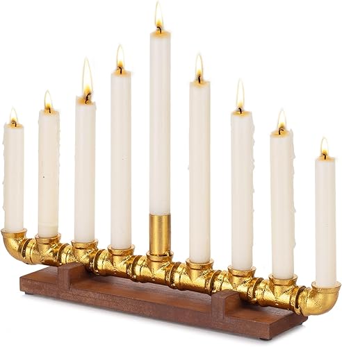 Hanukkah Menorah 9 Branch,Candelero decorativo de menorás para Janucá,Candelero de tubo industrial de 9 brazos disponible en Yaxa Colombia