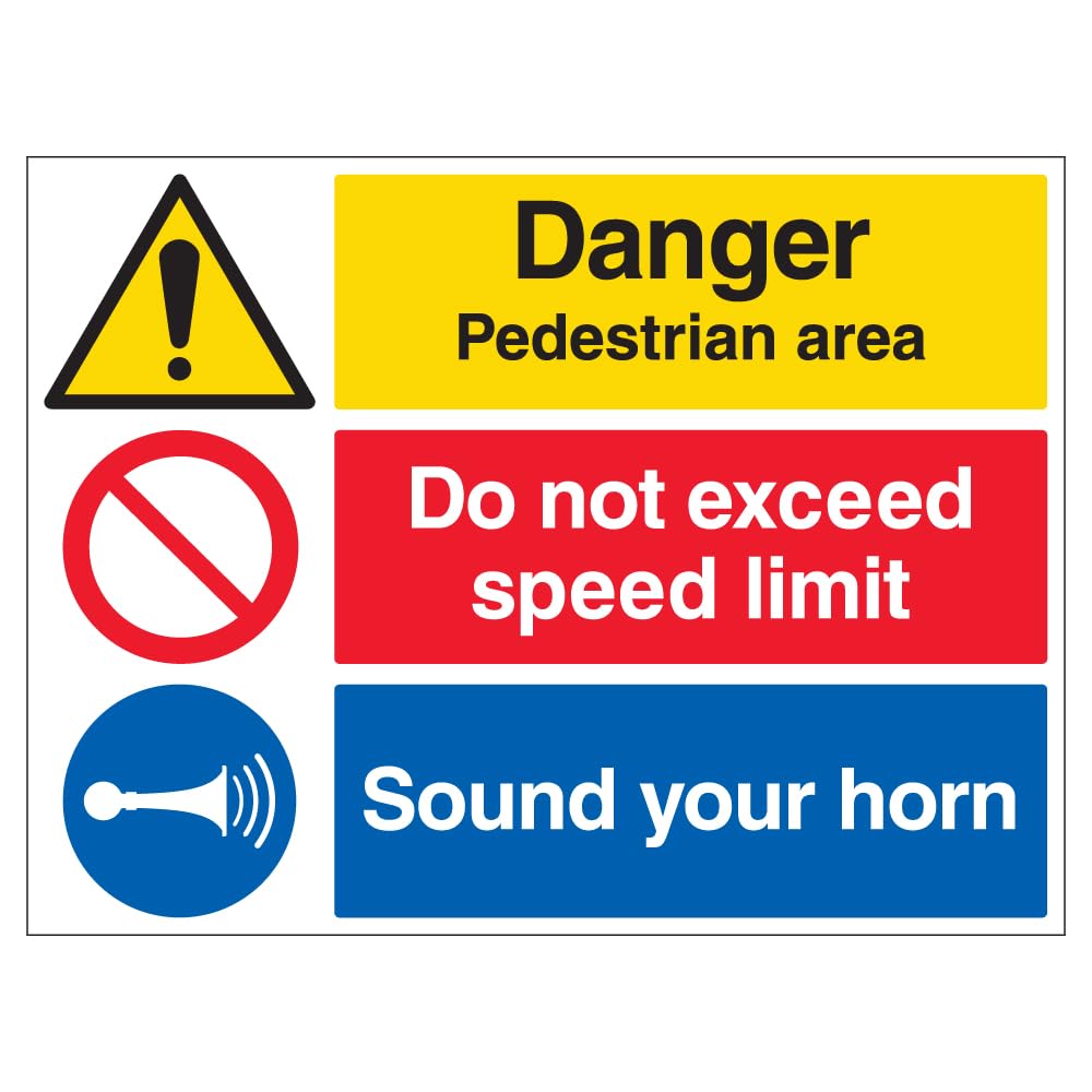 V Safety Pedestrian Area/Speed Limit/Sound Your Horn - Correx® 600 x 450 mm Safety Sign