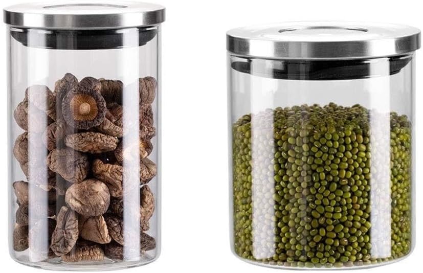 4-Piece Glass Storage Jars Set, Airtight Food Storage Containers with Metal Lids, Transparent Canisters for Tea, Snacks, Cereal, Flour, 800ml & 1000ml(800mlx2+1000mlx2)