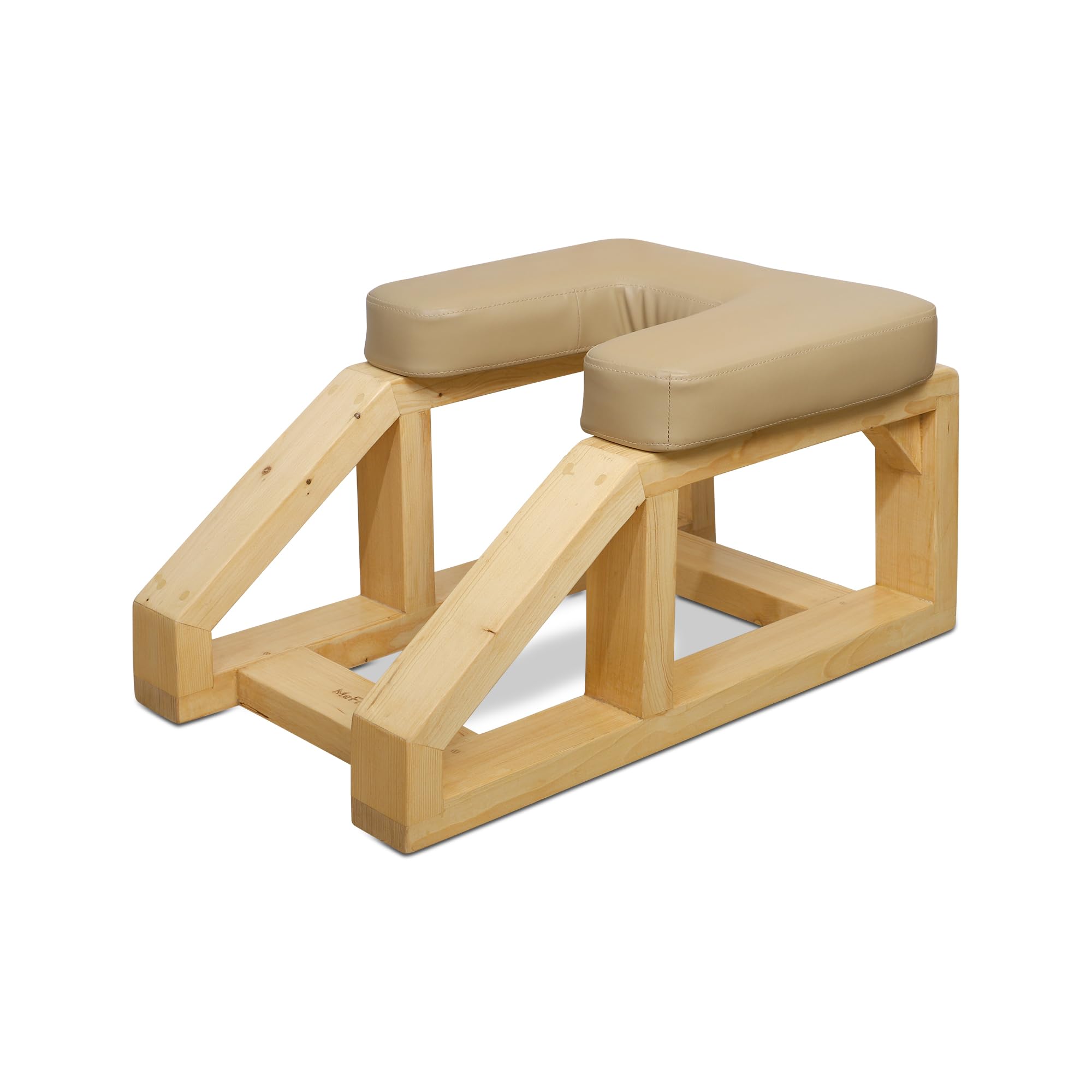 MeFree Handcrafted Wooden Headstand Bench, Inversion Bench | Anti-Slip | Thick Cushion | Pinewood | 70 × 42 × 34.28 cm (Brown)