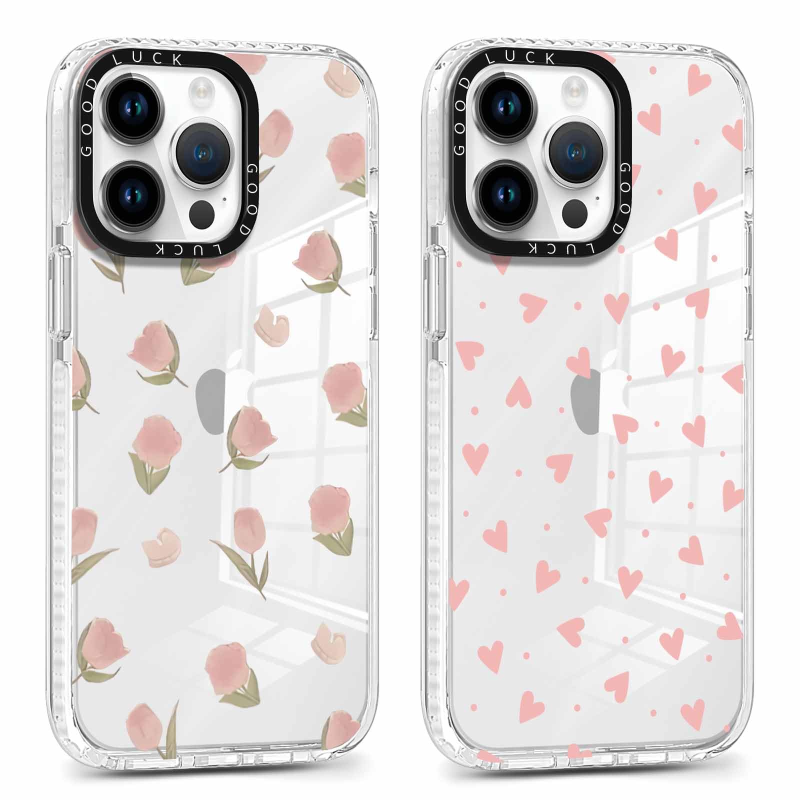 Xylota 2 Piezas Funda para iPhone 11 Pro 5,8", Transparente Carcasa Aesthetic Dibujos Flores Corazones Mujer Niñas Case, Silicona Suave TPU Bumper Antichoque Protección Cover para iPhone 11 Pro, 17