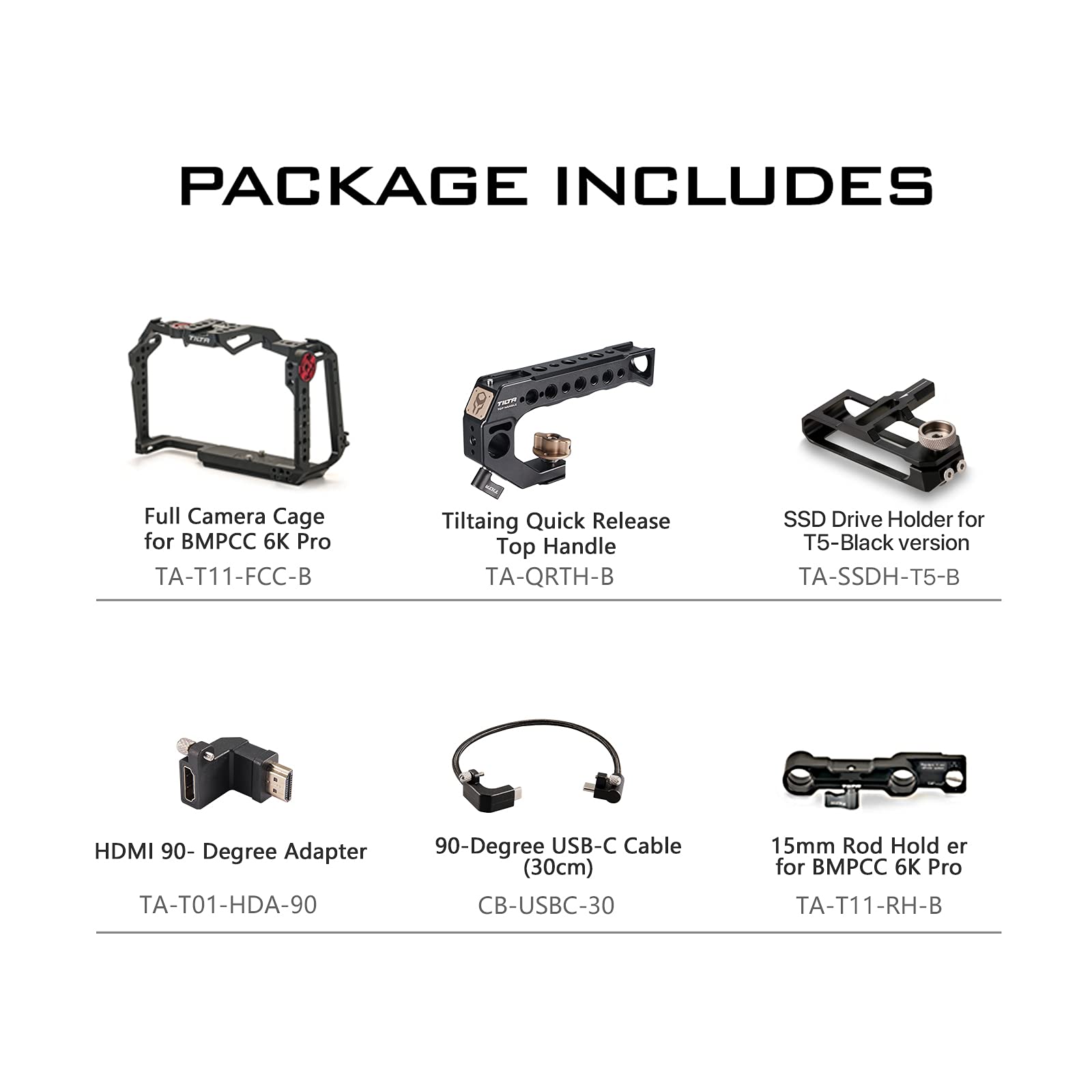 Tilta Kit básico compatible con BMPCC 6K Pro jaula de cámara completa Diseño desmontable ligero compacto duradero fácil instalación negro TA-T11-B-B