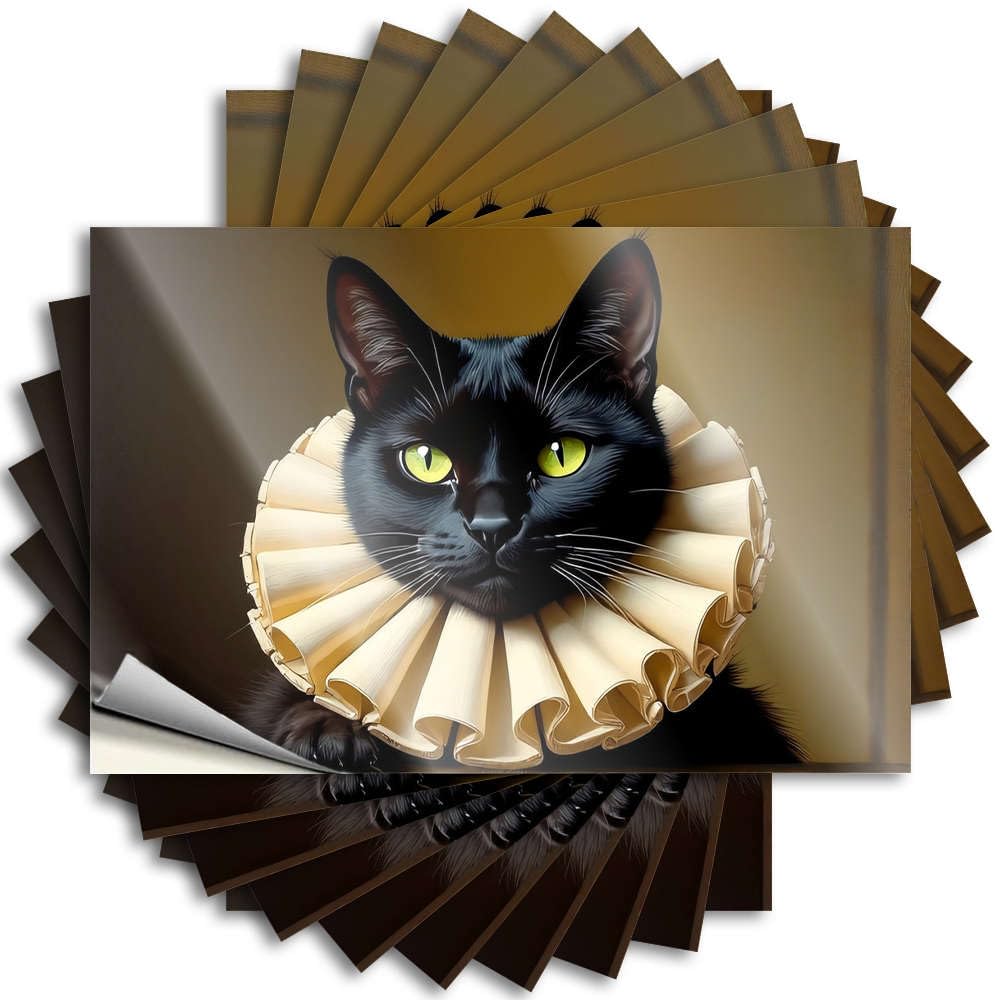 Fzfn Colour Decals High House Stuff Waterproof - A Black Cat Wearing A Ruffled Collar Case Self Adhesive Decal For Paw Use(8X12cm)