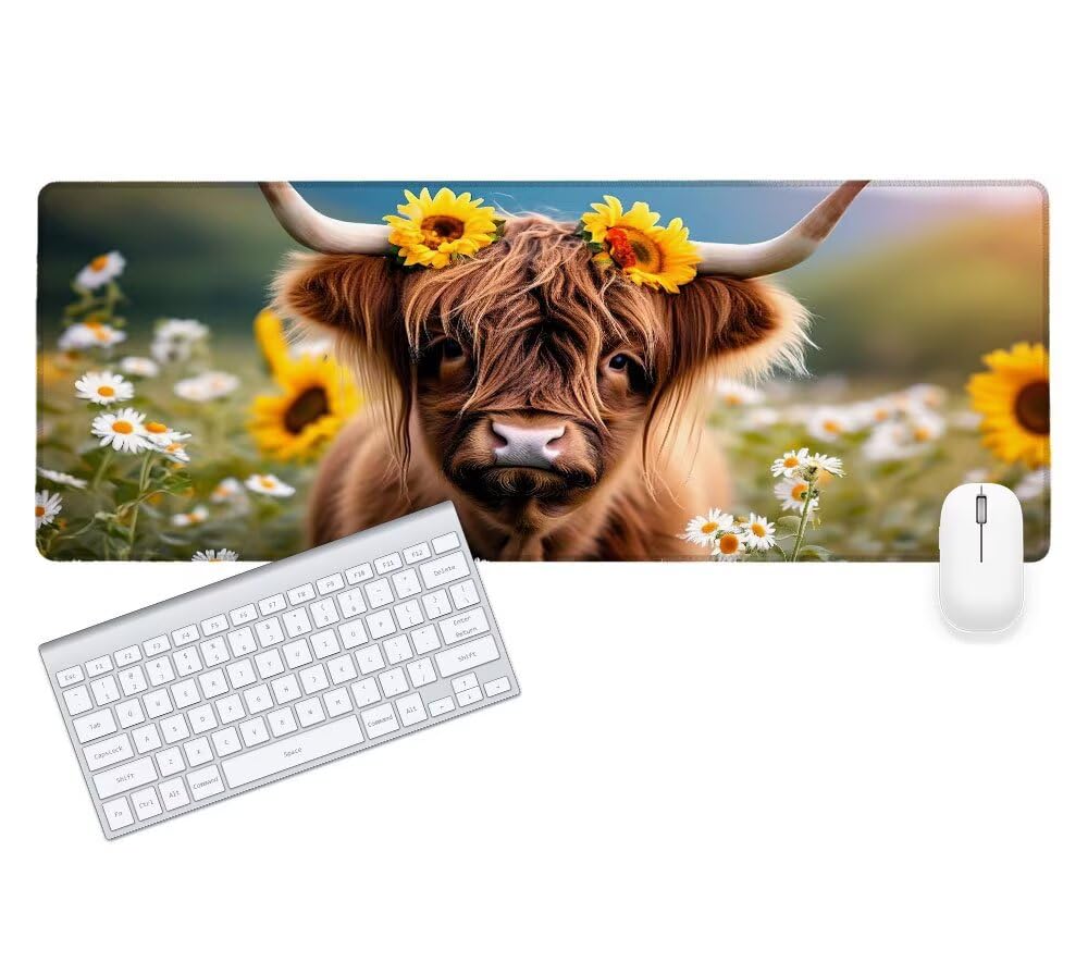 Alfombrilla Ratón, Alfombrilla Gaming Girasol XXL 1200x600x3mm, Extendida Base de Antideslizante Caucho Mouse Pad Buey, Protector Escritorio con Bordes Cosidos, Mejora la precisión y la Velocidad P-2